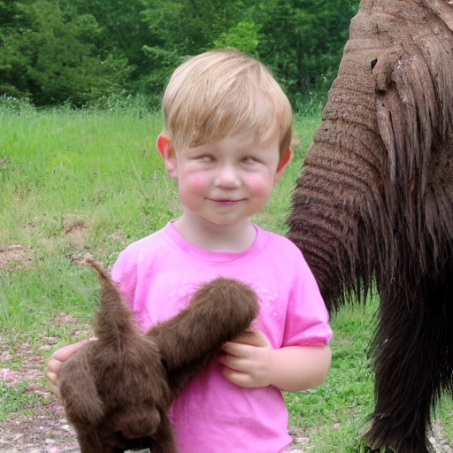 little prehistoric boy with a little mammoth