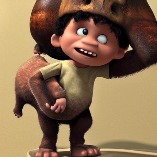 little prehistoric boy with a little mammoth style pixar