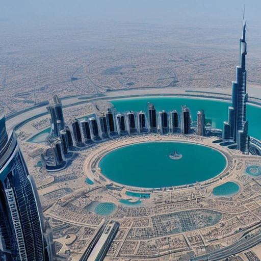 Burj Khalifa over the moon and astronauts swimming around it,4k,Excessive detail