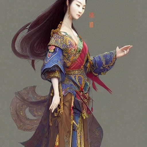 3D full-body rendering of a Chinese Princess who looks like Fan Bingbing, masterpiece, Ultra Detailed, character concept art by Jean Baptiste Monge.