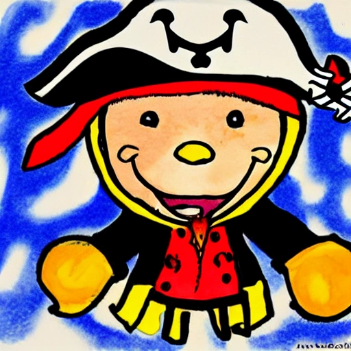 , Cartoon, pirate, smiling, Water Color