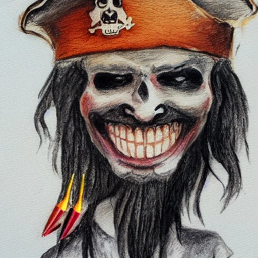  pirate, smiling, Water Color, Pencil Sketch