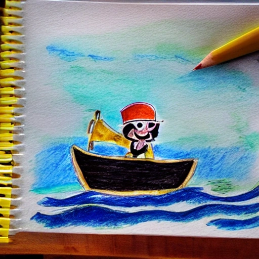  pirate, smiling, Water Color, Pencil Sketch, infantile, boat, sea,