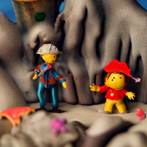 a wholesome cinematic film still of a claymation stop motion film, happy pirate ship in the sea, shallow depth of field, 8 0 mm, f 1. 8 