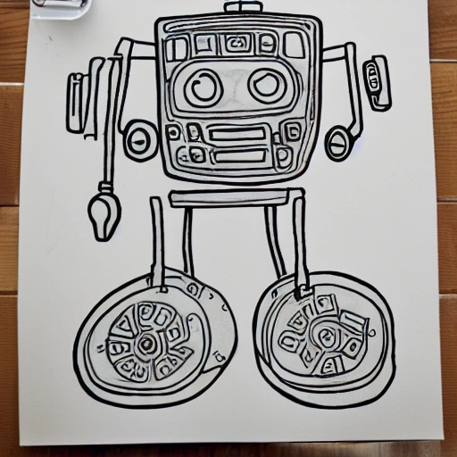 robot coloring book page, Water Color