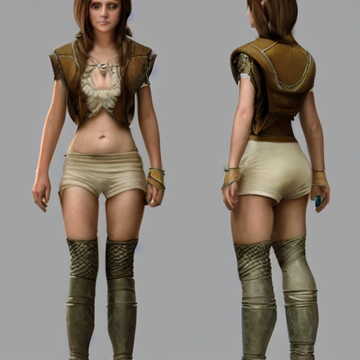 3D RPG full-body portrait of a fantasy female who looks like Emma Watson, masterpiece, Ultra Detailed, character concept art by Eva Widermann.