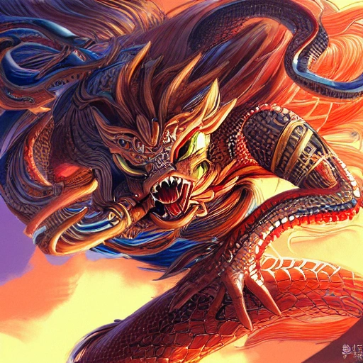 ultra detailed digital painting in the style of Yoshitaka Amano of a superhero snake fighting a samurai warrior, 150 mm, beautiful studio soft light, rim light, vibrant details, hyperrealistic, elegant, 8k, 