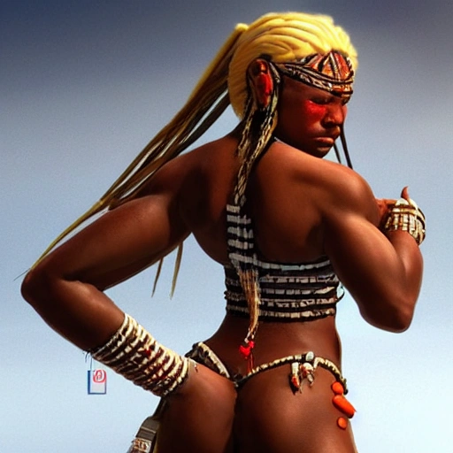 3D RPG full-body portrait of an Aborigine Female who looks like Yalarrwuy Yunupingu, masterpiece, Ultra Detailed, Hyper-realistic, character concept art by Street Fighter.