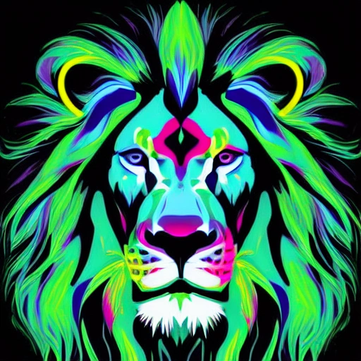 arcane style, neon, lion profile, digital art, 8k, 4:3 aspect ratio, lion futulizta, animal