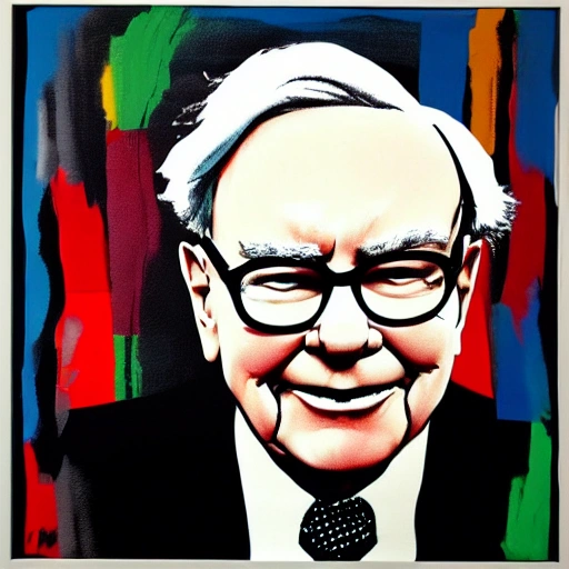 Warren Buffett, reading a newspaper, acrylic painting by Andy Warhol, in minimalist style 