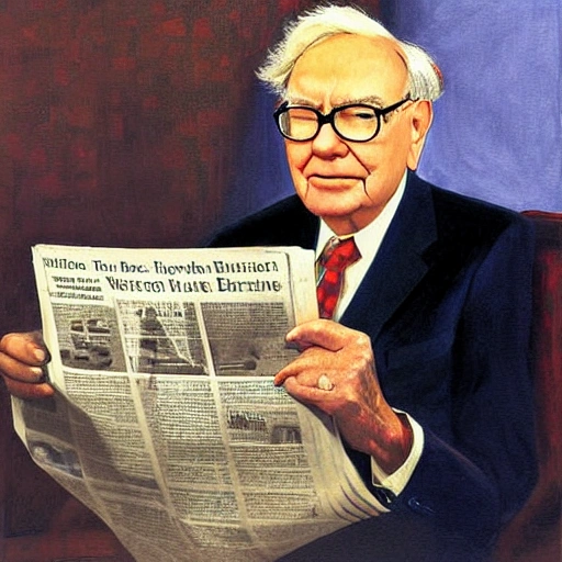 Warren Buffett, reading a newspaper, painting by georgia o'keeffe