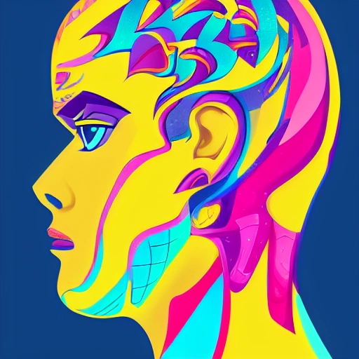 profile of an ultra detailed arcane style illustration, bright colors, 2d, 8k, 4:3 format, floating head, 3d