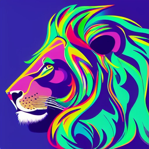 profile of a lion illustration with ultra detailed arcane style, bright colors, 2d, 8k, 4:3 aspect ratio, floating head, 3d