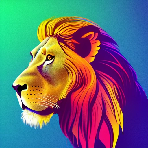 profile of a lion illustration, arcane style, ultra detailed, bright colors, 8k, 4:3 aspect ratio, floating head, 3d