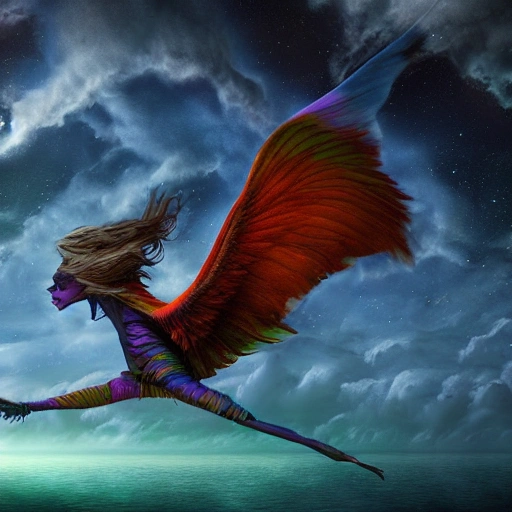 somebody dreaming flying in a fantasy art world, deep color, 8k ultra, 