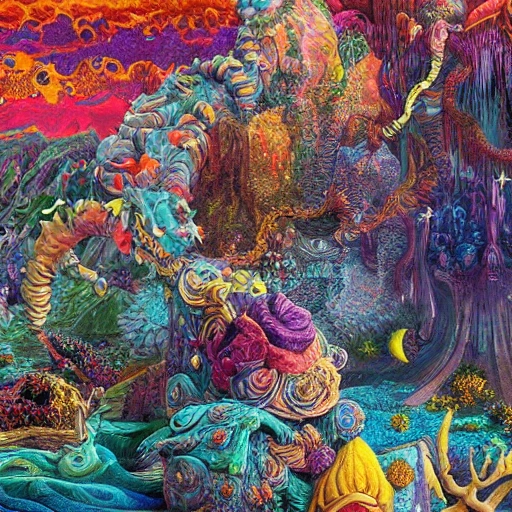 dream about a fantasy very detailed art world psychédélique war in color; deep color, 8k ultra,, Trippy