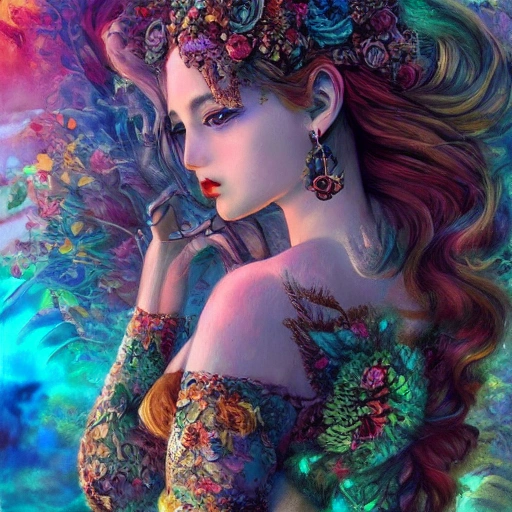 dream about a girl, in a fantasy very detailed art world psychédélique war in color; deep color, 8k ultra,, 3D