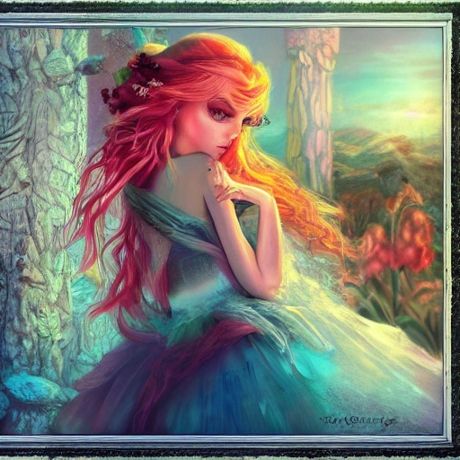 dream about a girl, in a fantasy very detailed art world psychédélique war in color; deep color, 8k ultra, Cartoon