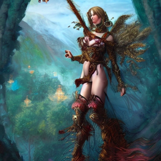 dream psychédélique about complet warrior girl with lot of fabric, in a fantasy world very detailed, art world psychédélique war in color; deep color, 8k ultra