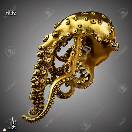 whale bones with gold octopus tentacles in style of Norwegian Artist Hedi Xandt, ultra realistic, 3d, cinema, statue, white background