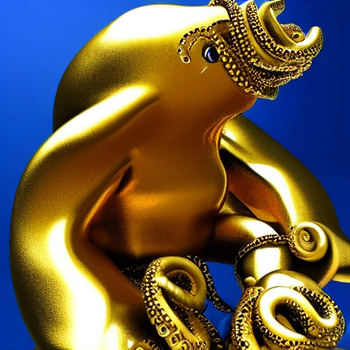  gigant whale with gold octopus tentacles in the body in style of Norwegian Artist Hedi Xandt, ultra realistic, 3d, cinema, statue, white background