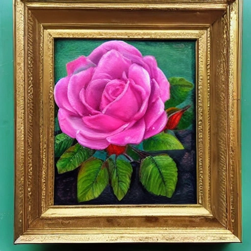 rosa marchitada enmedio de un jardin hermoso como pintura realista 