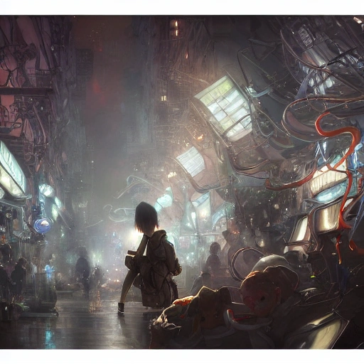 Award-winning, 4K digital painting in the style of Yoshitaka Amano. Detailed and intricate depiction of a cloned pearson, masterfully capturing the chaos and drama of the scene. Beautiful lighting and cinematic composition make this piece a true masterpiece, trending on artstation