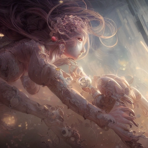 Award-winning, 4K digital painting in the style of Yoshitaka Amano. Detailed and intricate depiction of a cloned human, masterfully capturing the chaos and drama of the scene. Beautiful lighting and cinematic composition make this piece a true masterpiece, trending on artstation