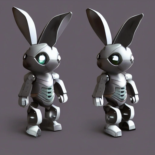 rabbit robot holding weapon running cute, 3D