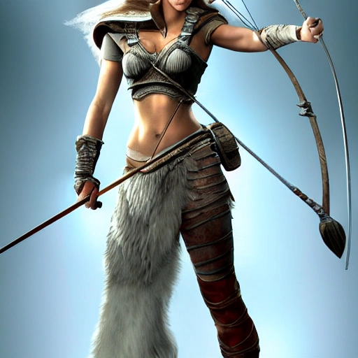 3D RPG full-body portrait of a 25-year-old blonde female archer who looks like Kate Beckinsale, masterpiece, Ultra Detailed, Hyper-realistic, white background, character concept art by God of War.