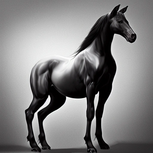 3D RPG full-body portrait of a black stallion, masterpiece, Ultra Detailed, Hyper-realistic, white bckground, character concept art by Elden Ring.