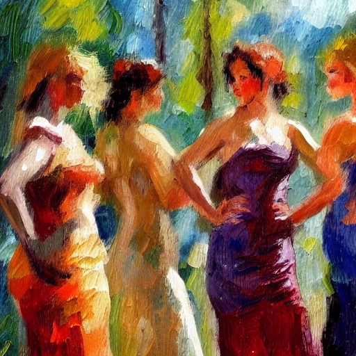 women oil paint impressionist style
