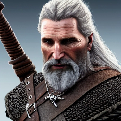 3D RPG full-body portrait of a 45-year-old bearded male Viking with greying dark hair who looks like Liam Neeson, masterpiece, Ultra Detailed, Hyper-realistic, white background, character concept art by The Witcher.