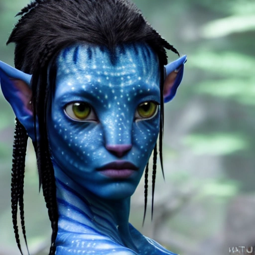 Avatar movie beautiful omataciya woman ,blue skin,black hair, cinematic shot, intricate, photorealistic, artstation, realistic, 100 mm, photography, octane, high definition, depth of field, bokeh, 8k,3DCG,remaster,dynamic,hyper realistic,detailed,full body, 3D
