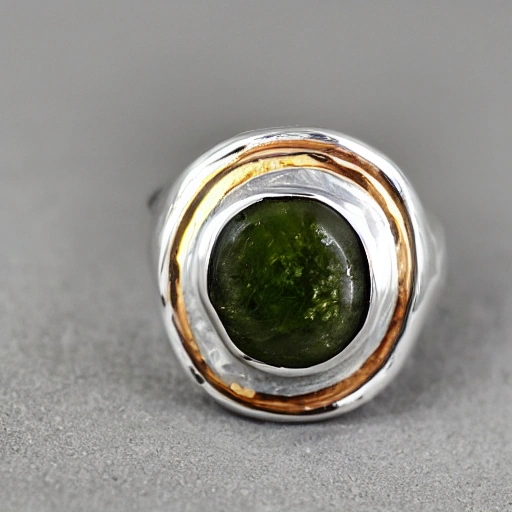 Silver Chromed Index Ring with Round Cobochon Vesuvianite Golden ...