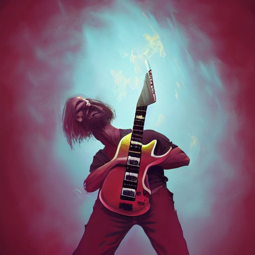 headbanger man with a guitar and digital painting artstation concept art global illumination ray tracing advanced technology, Oil Painting ciberpunk