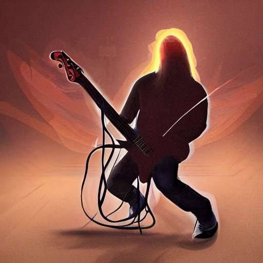 headbanger man with a guitar and digital painting artstation concept art global illumination ray tracing advanced technology, Oil Painting ciberpunk