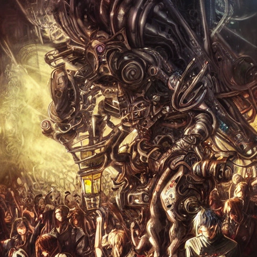 Award-winning, 4K digital painting in the style of Yoshitaka Amano. Detailed and intricate depiction of a metalhead heavy metal concert, masterfully capturing the chaos and drama of the scene. Beautiful lighting and cinematic composition make this piece a true masterpiece, trending on artstation, Trippy