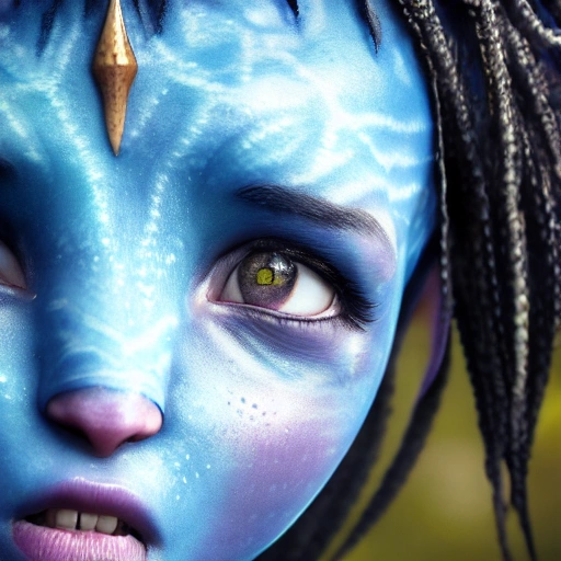 Avatar movie beautiful omataciya child with beautiful mother,blue skin,black hair, cinematic shot, intricate, photorealistic, artstation, realistic, 100 mm, photography, octane, high definition, depth of field, bokeh, 8k,full face,hyper realistic,super realistic,hyper detailed 