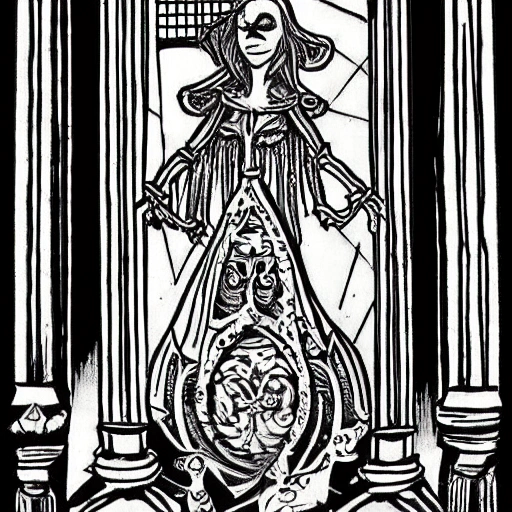 art gothic,  tattoo, black and white,marie,Effigy,Medieval style of ornate and intricate architecture, Oculus,Mosan goldsmiths, Cartoon