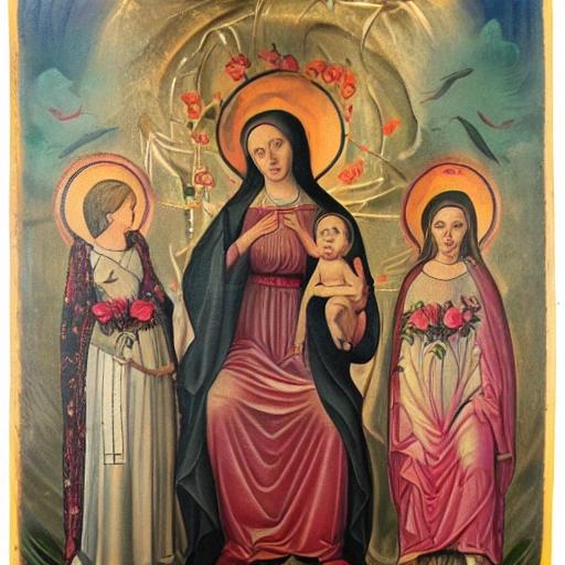 tattoo,Saint Anne and Saint Mary surrounded by roses
