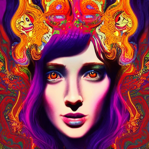 a perfect portrait of lady, an extremely psychedelic experience, colorful, surreal, dramatic lighting, LSD, detailed face, intricate, elegant, highly detailed, digital painting, artstation, concept art, smooth, sharp focus, illustration, Water Color