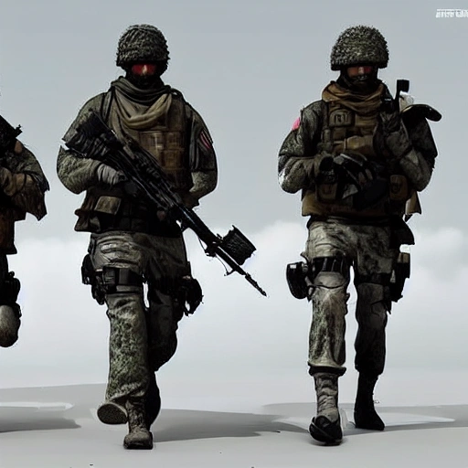 four special forces soldiers dressed differently each one in cal ...