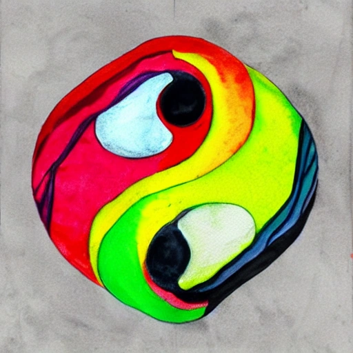 Ying Yang colores neón, Water Color, 3D