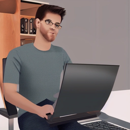 Hyper-realistic humanized duck, sitting in front of a computer, wearing casual attire, with emphasis on realistic facial expression, body posture, and detailed computer screen graphics showing a bar chart