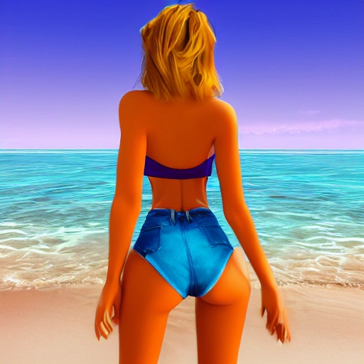 beautiful girl on the beach, 3D