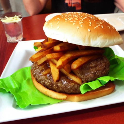 hamburger with fries
