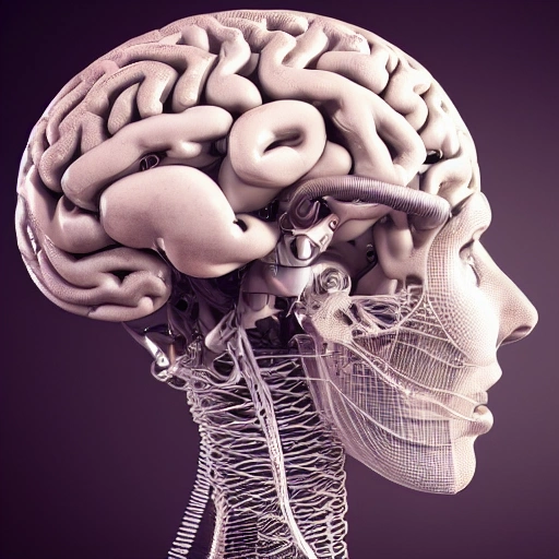 complex 3d render ultra detailed of a beautiful porcelain human brain, cyborg, robotic parts, 150 mm, beautiful studio soft light, rim light, vibrant details, luxurious cyberpunk, lace, hyperrealistic, cable electric wires, microchip, elegant, beautiful background, octane render, H. R. Giger style, 8k