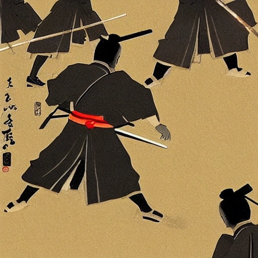 Visualize a powerful samurai in the midst of an important historical moment, displaying their skill and bravery as they make a decisive move that will change the course of history