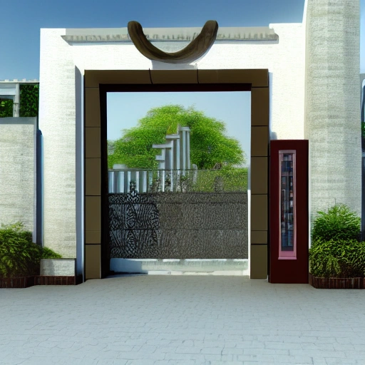 design instute of design in hydrabad enternce gate design mordern realistic render vray morning , 3D